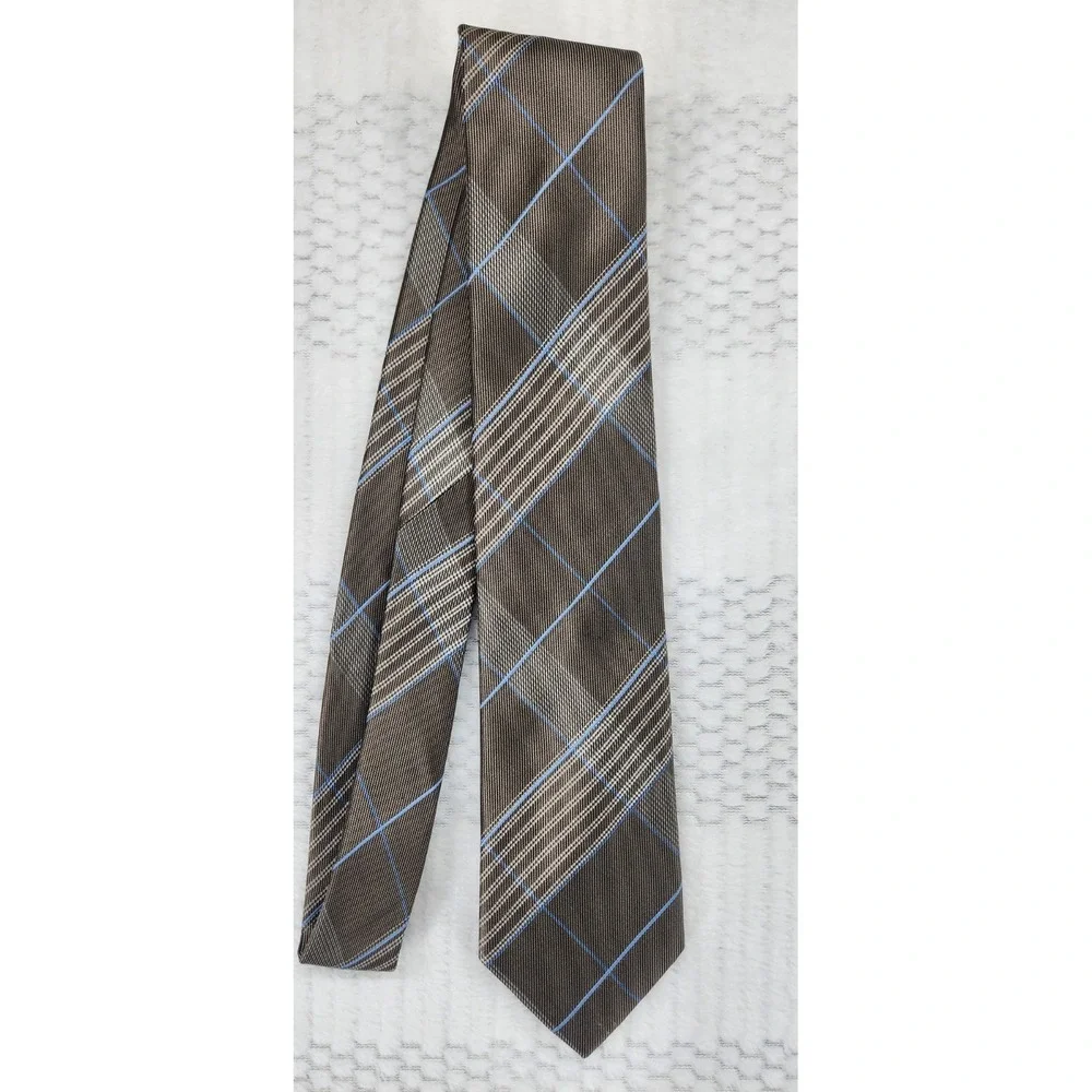 Michael Kors Mens 100% Silk Tie Blue Beige Cream Striped Classic Necktie 1040